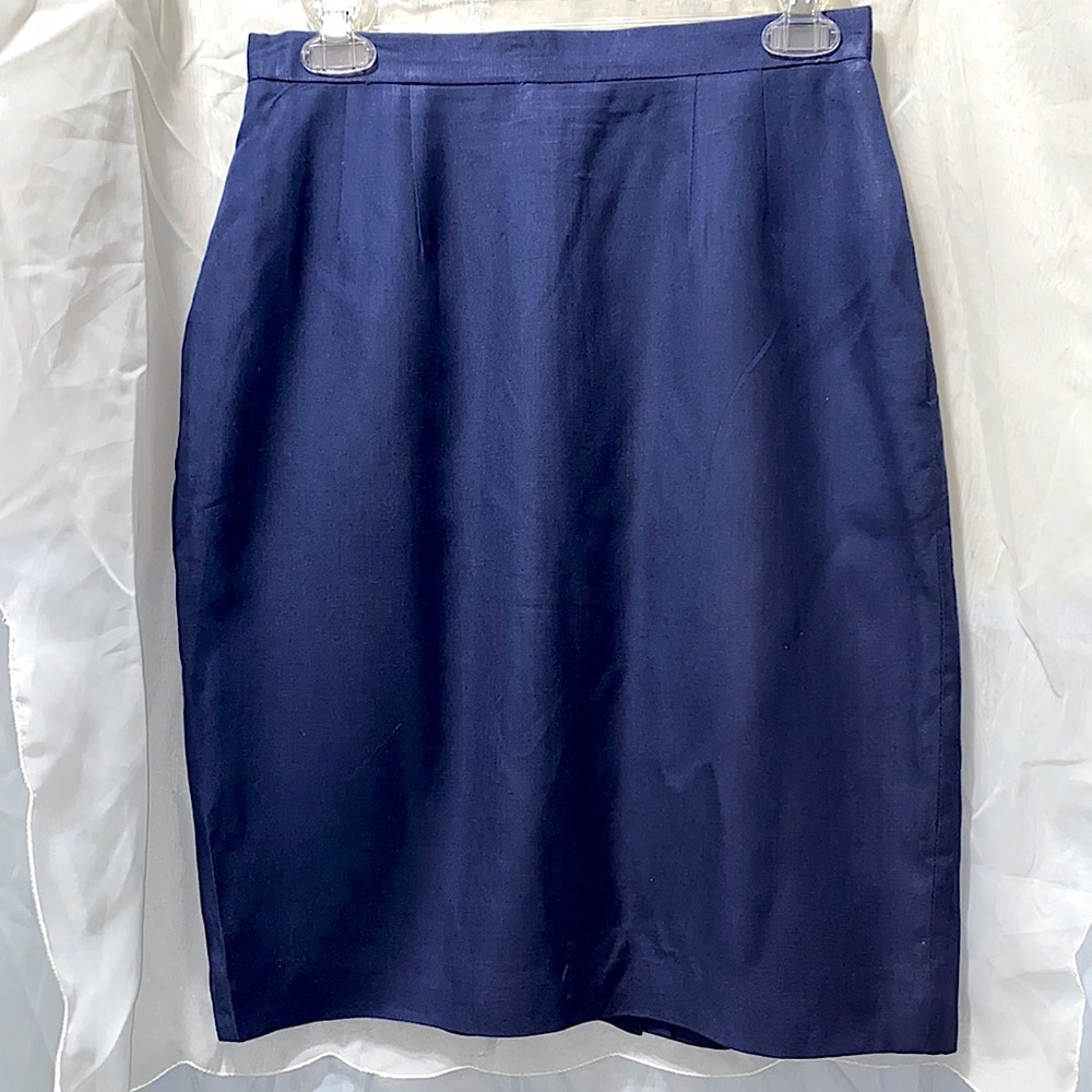 NAVY BLUE MIDI LINEN-TYPE SUIT SKIRT SZ 28 W
